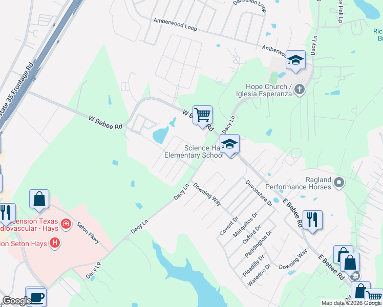 map of restaurants, bars, coffee shops, grocery stores, and more near 111 Gold Canyon Drive in Kyle