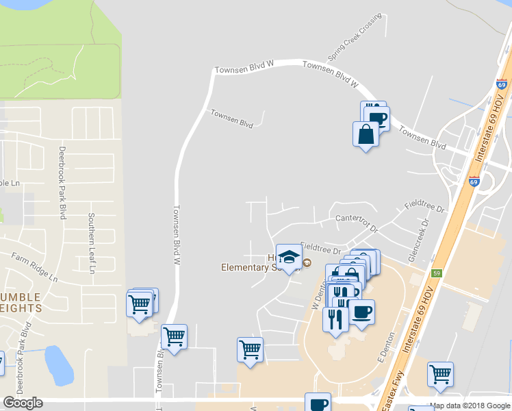 map of restaurants, bars, coffee shops, grocery stores, and more near 20510 Prince Edward Court in Humble