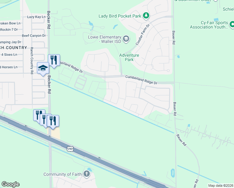 map of restaurants, bars, coffee shops, grocery stores, and more near 31219 Gulf Cypress Lane in Hockley