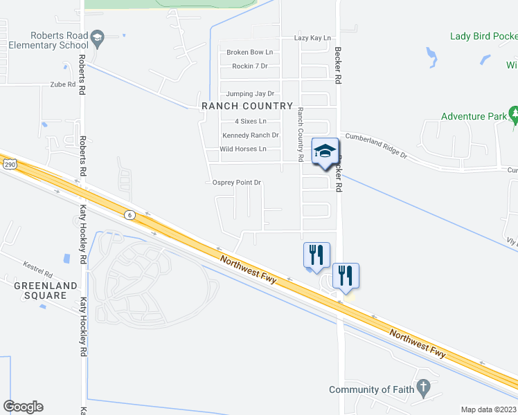 map of restaurants, bars, coffee shops, grocery stores, and more near 17143 Hawks Landing Drive in Hockley