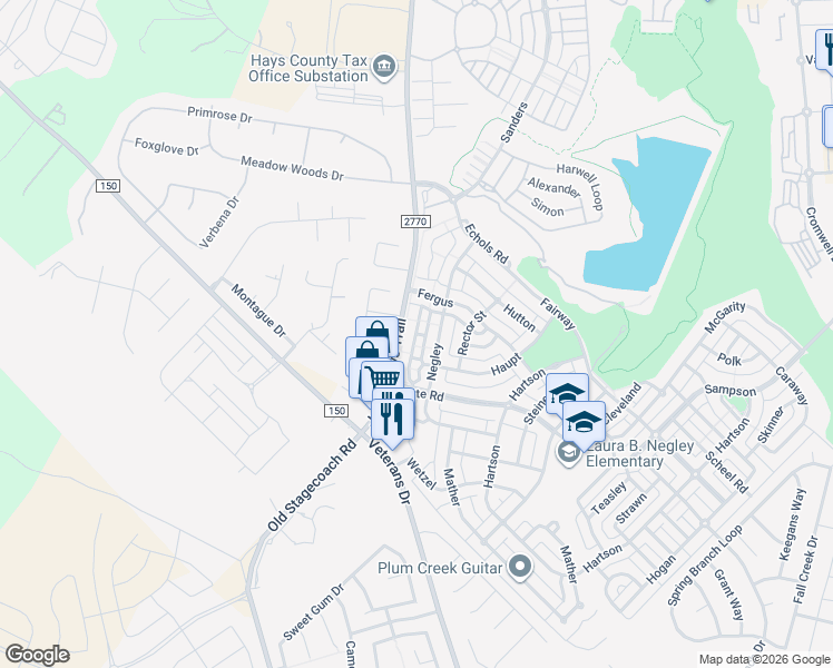 map of restaurants, bars, coffee shops, grocery stores, and more near Franke in Kyle
