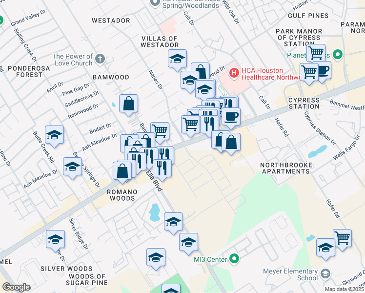 map of restaurants, bars, coffee shops, grocery stores, and more near 923 Farm to Market 1960 Road West in Houston