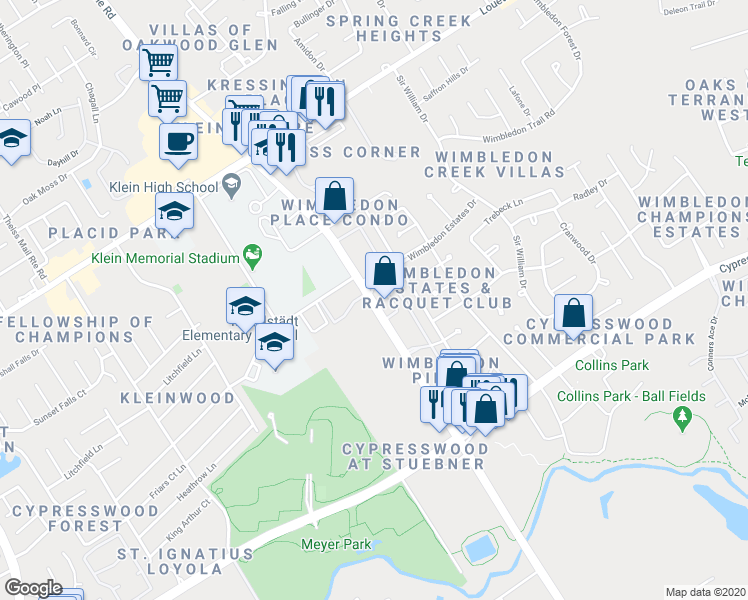 map of restaurants, bars, coffee shops, grocery stores, and more near 16342 Stuebner Airline Road in Spring