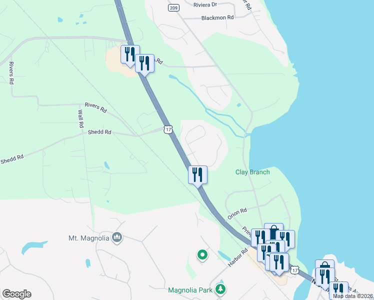 map of restaurants, bars, coffee shops, grocery stores, and more near 2972 Majestic Oaks Lane in Green Cove Springs