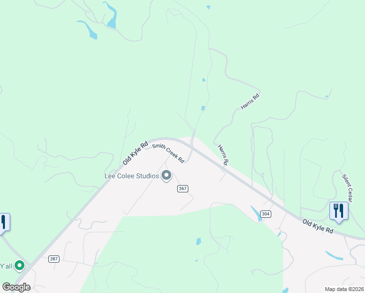 map of restaurants, bars, coffee shops, grocery stores, and more near 355 Smith Creek Road in Wimberley