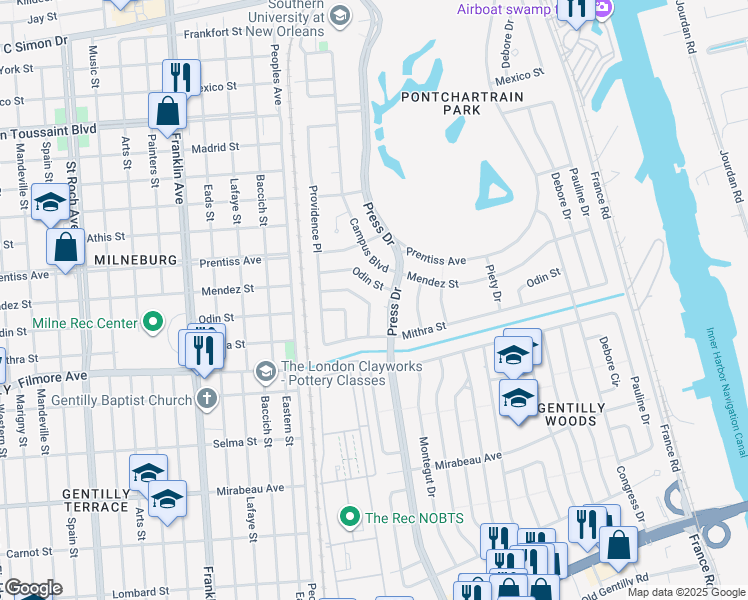 map of restaurants, bars, coffee shops, grocery stores, and more near 5461 Saint Ferdinand Drive in New Orleans
