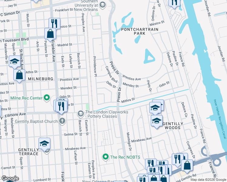 map of restaurants, bars, coffee shops, grocery stores, and more near 5461 Saint Ferdinand Drive in New Orleans