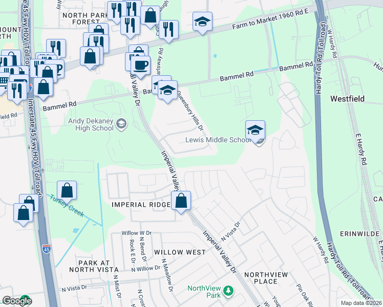 map of restaurants, bars, coffee shops, grocery stores, and more near 958 Lancaster Lake Drive in Houston