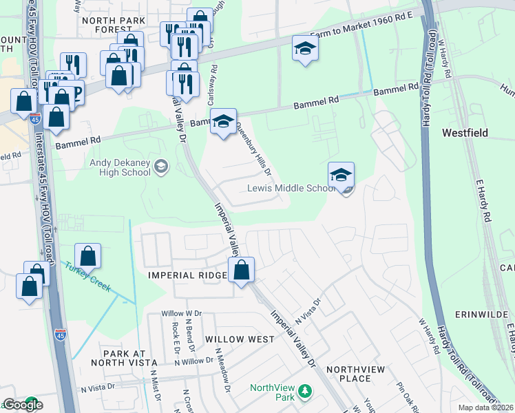 map of restaurants, bars, coffee shops, grocery stores, and more near 1011 Lancaster Lake Drive in Houston