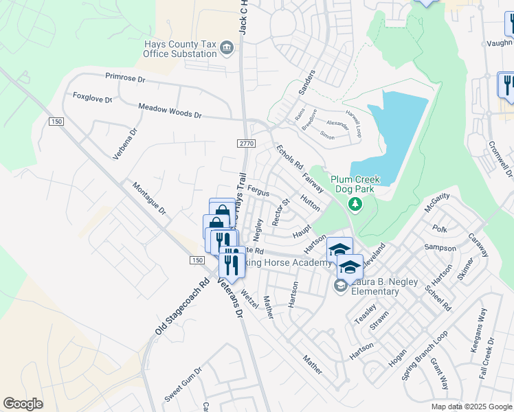 map of restaurants, bars, coffee shops, grocery stores, and more near 5716A Michaelis Road in Kyle