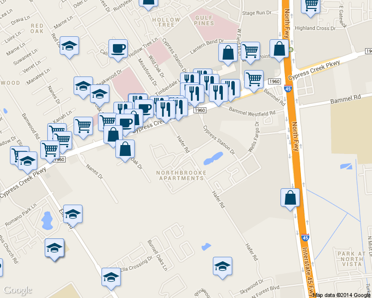 map of restaurants, bars, coffee shops, grocery stores, and more near 609 Cypress Creek Parkway in Houston