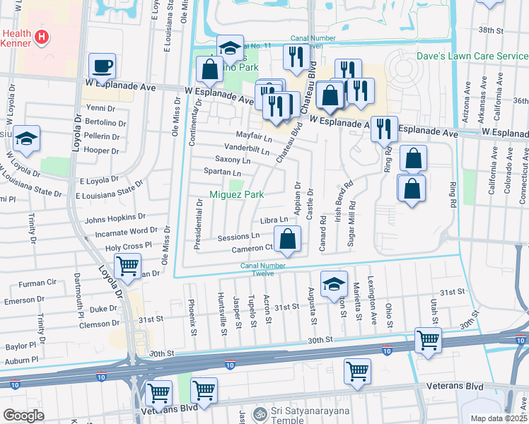 map of restaurants, bars, coffee shops, grocery stores, and more near 812 Dolphin Court in Kenner