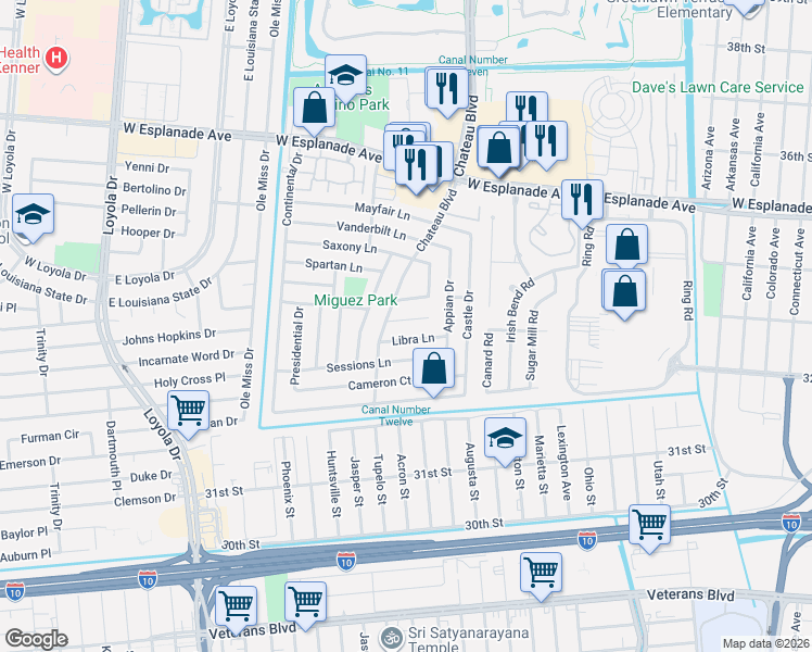 map of restaurants, bars, coffee shops, grocery stores, and more near 812 Dolphin Court in Kenner