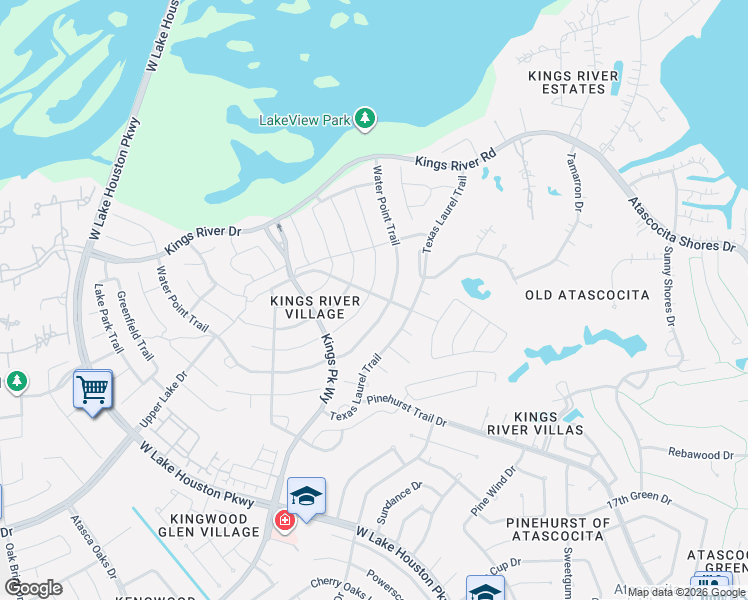 map of restaurants, bars, coffee shops, grocery stores, and more near 19722 Water Point Trail in Humble