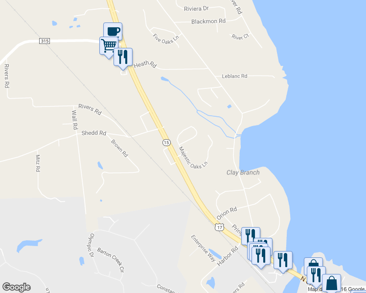 map of restaurants, bars, coffee shops, grocery stores, and more near 2860 Majestic Oaks Lane in Green Cove Springs