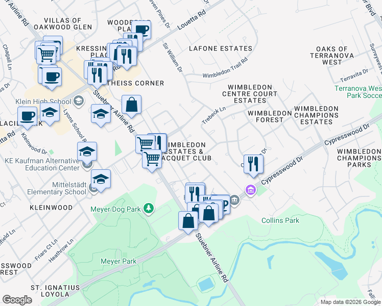 map of restaurants, bars, coffee shops, grocery stores, and more near in Harris County