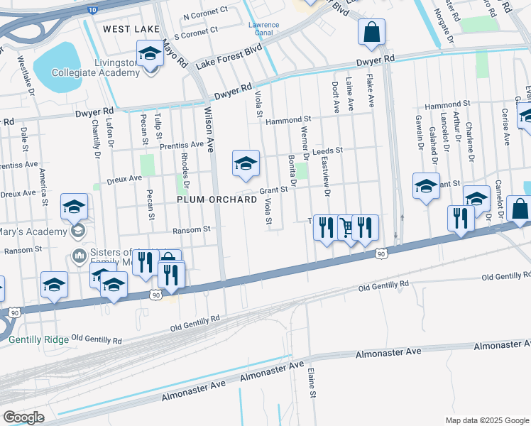 map of restaurants, bars, coffee shops, grocery stores, and more near 4548 Francisco Verrette Drive in New Orleans