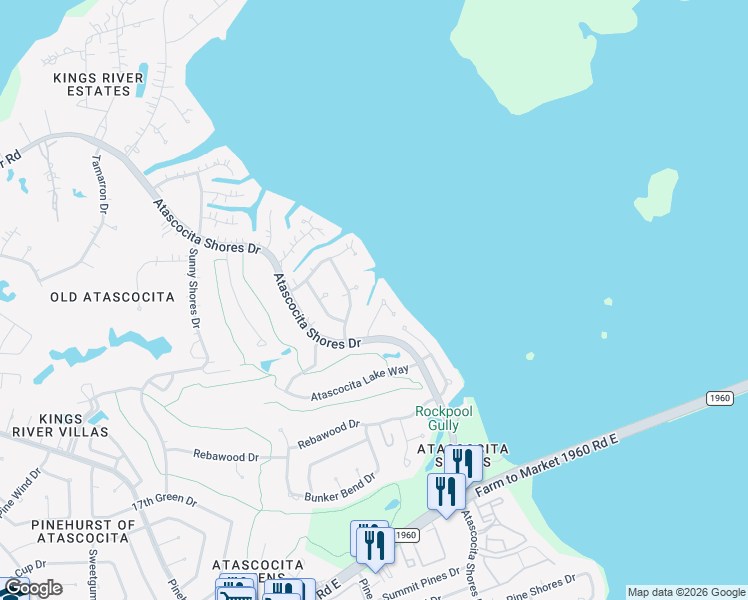 map of restaurants, bars, coffee shops, grocery stores, and more near 20323 Allegro Shores Lane in Humble