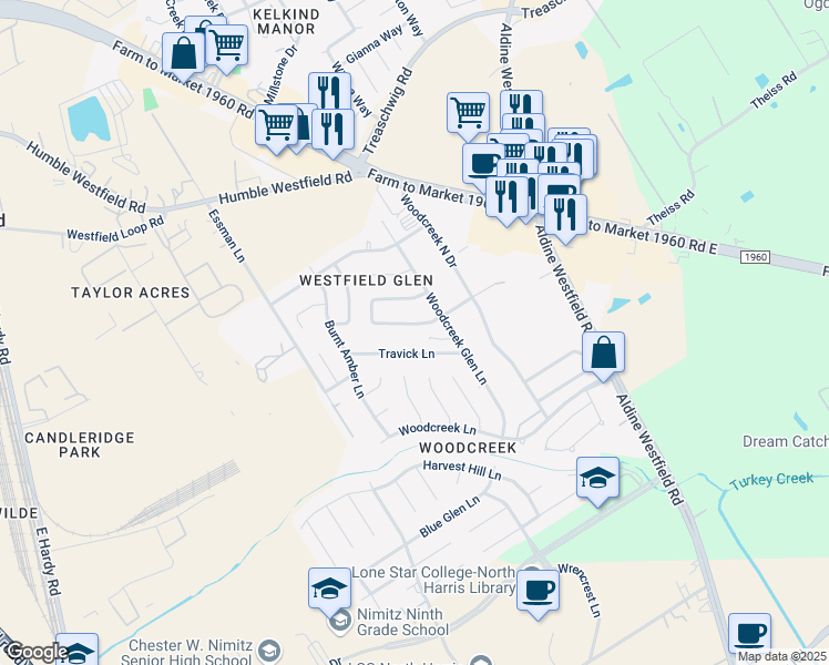 map of restaurants, bars, coffee shops, grocery stores, and more near 2902 Cocona Lane in Houston