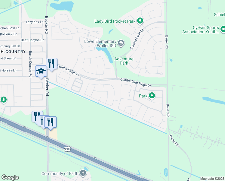 map of restaurants, bars, coffee shops, grocery stores, and more near 31219 Gulf Cypress Lane in Hockley