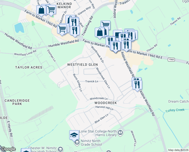 map of restaurants, bars, coffee shops, grocery stores, and more near 2902 Cocona Lane in Houston