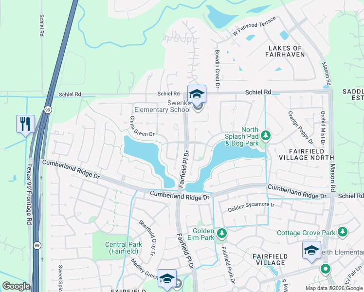 map of restaurants, bars, coffee shops, grocery stores, and more near 16719 South Azure Mist Court in Cypress