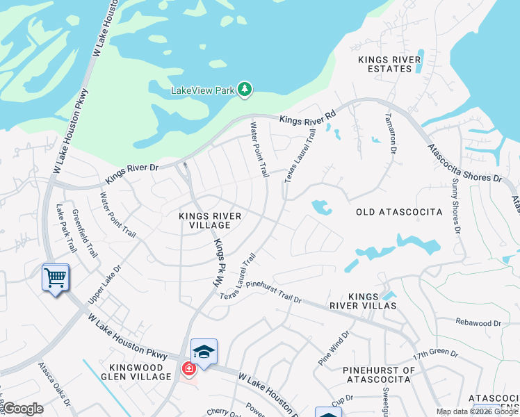 map of restaurants, bars, coffee shops, grocery stores, and more near 19722 Water Point Trail in Humble
