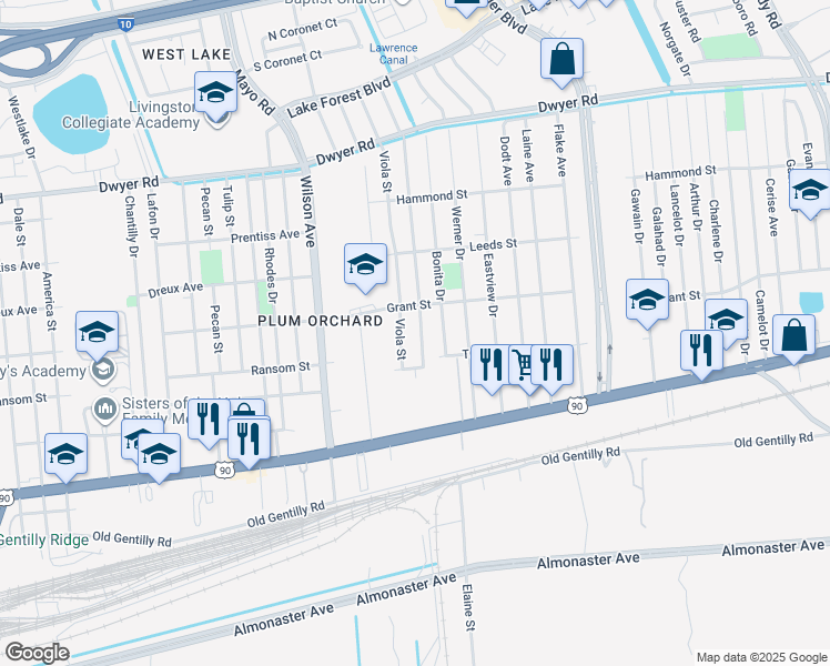 map of restaurants, bars, coffee shops, grocery stores, and more near 4548 Francisco Verrette Drive in New Orleans