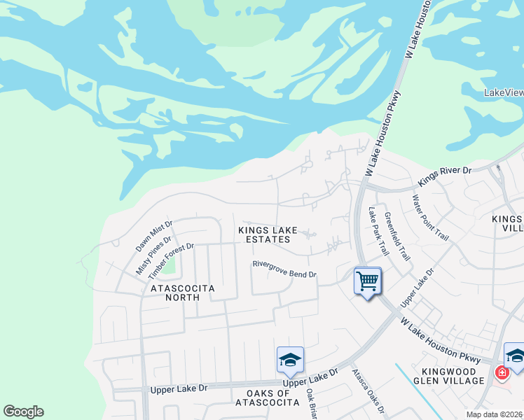 map of restaurants, bars, coffee shops, grocery stores, and more near 37 Kings Lake Estates Boulevard in Humble