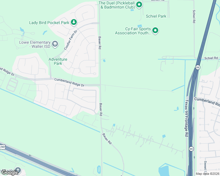 map of restaurants, bars, coffee shops, grocery stores, and more near 17222 Bauer Road in Cypress