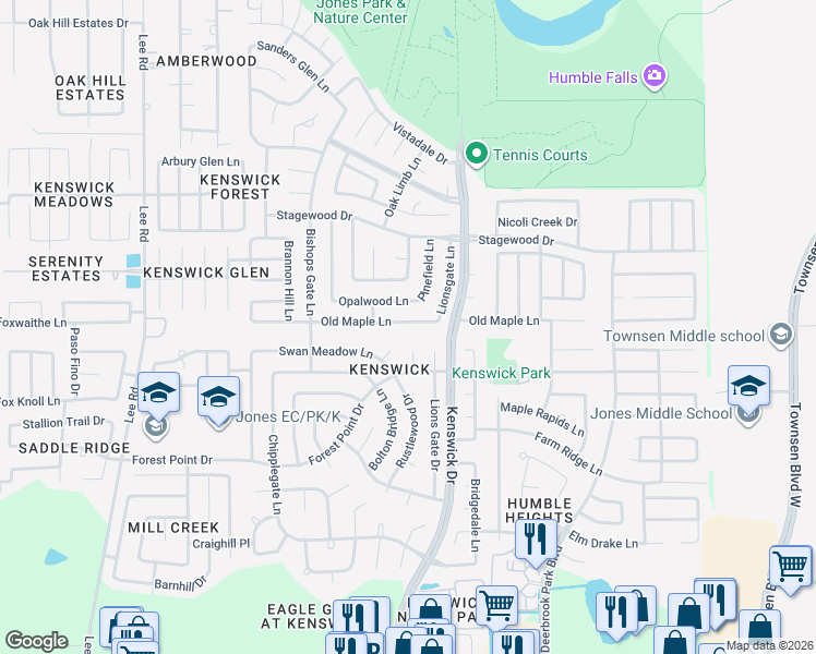map of restaurants, bars, coffee shops, grocery stores, and more near 8506 Old Maple Lane in Humble