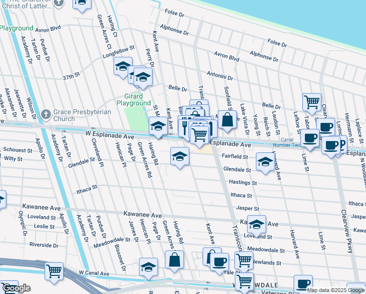 map of restaurants, bars, coffee shops, grocery stores, and more near 4310 Kent Avenue in Metairie