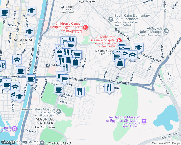 map of restaurants, bars, coffee shops, grocery stores, and more near in Old Cairo