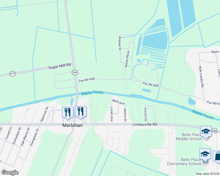 map of restaurants, bars, coffee shops, grocery stores, and more near 2508 Northside Road in New Iberia