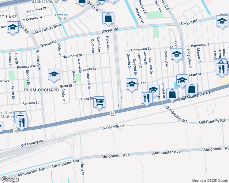 map of restaurants, bars, coffee shops, grocery stores, and more near 4514 Flake Avenue in New Orleans