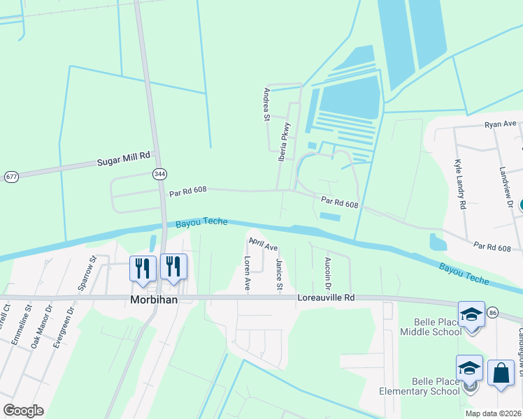 map of restaurants, bars, coffee shops, grocery stores, and more near 2600 Northside Road in New Iberia