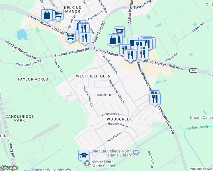 map of restaurants, bars, coffee shops, grocery stores, and more near 2902 Cocona Lane in Houston
