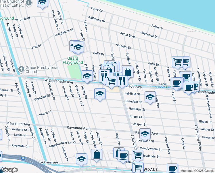 map of restaurants, bars, coffee shops, grocery stores, and more near 4310 Kent Avenue in Metairie