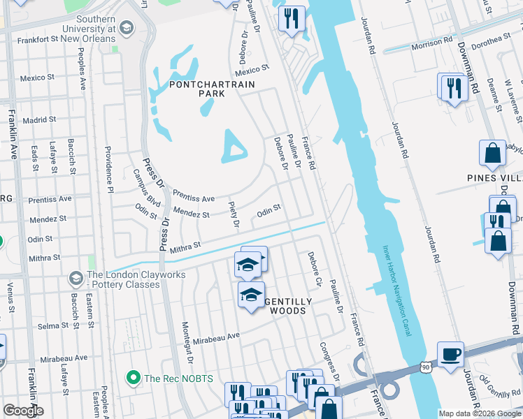 map of restaurants, bars, coffee shops, grocery stores, and more near 4808 Odin Street in New Orleans