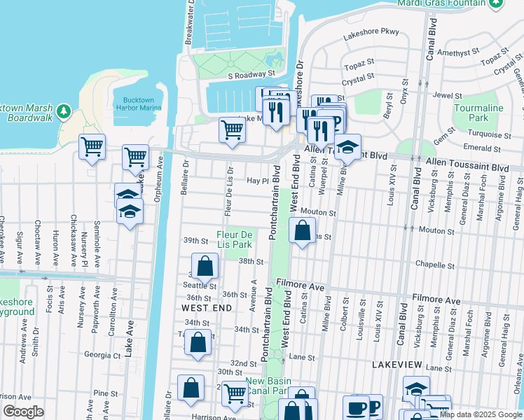 map of restaurants, bars, coffee shops, grocery stores, and more near 120 Spencer Avenue in New Orleans