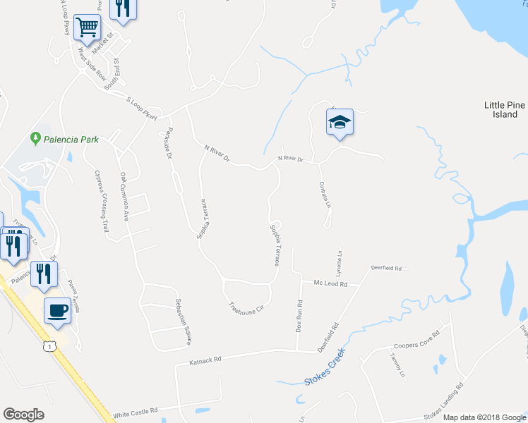 map of restaurants, bars, coffee shops, grocery stores, and more near 392 Sophia Terrace in Saint Augustine