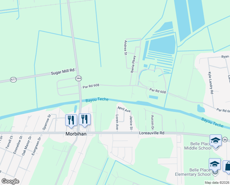 map of restaurants, bars, coffee shops, grocery stores, and more near 2600 Northside Road in New Iberia