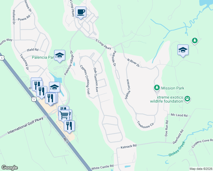 map of restaurants, bars, coffee shops, grocery stores, and more near 635 Hannah Park Lane in St. Augustine