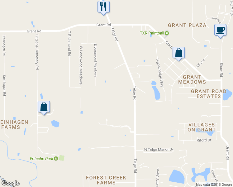 map of restaurants, bars, coffee shops, grocery stores, and more near 16523 Telge Road in Cypress