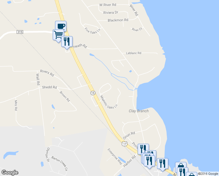 map of restaurants, bars, coffee shops, grocery stores, and more near 2895 Majestic Oaks Lane in Green Cove Springs