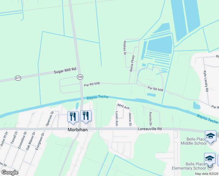 map of restaurants, bars, coffee shops, grocery stores, and more near 2508 Northside Road in New Iberia