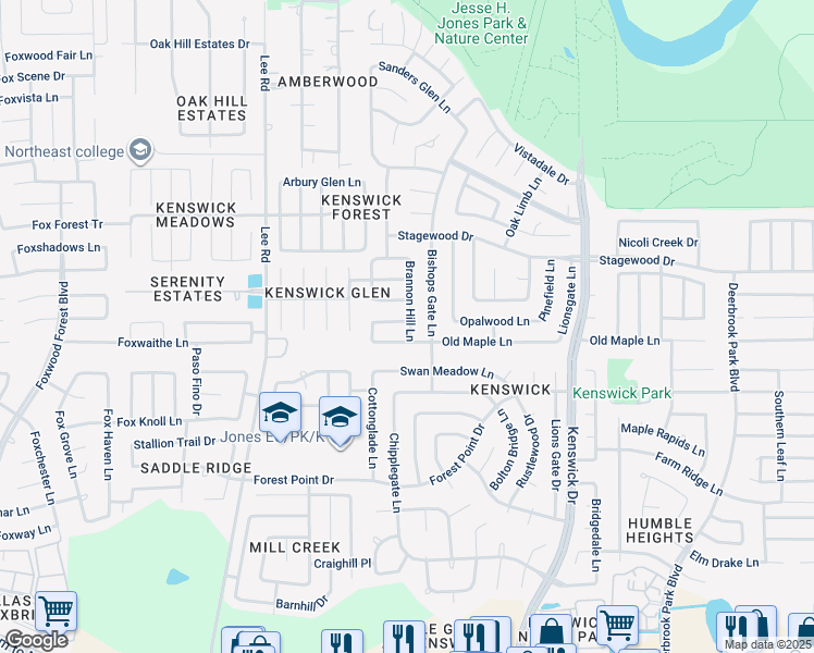 map of restaurants, bars, coffee shops, grocery stores, and more near 8146 Chancewood Lane in Humble