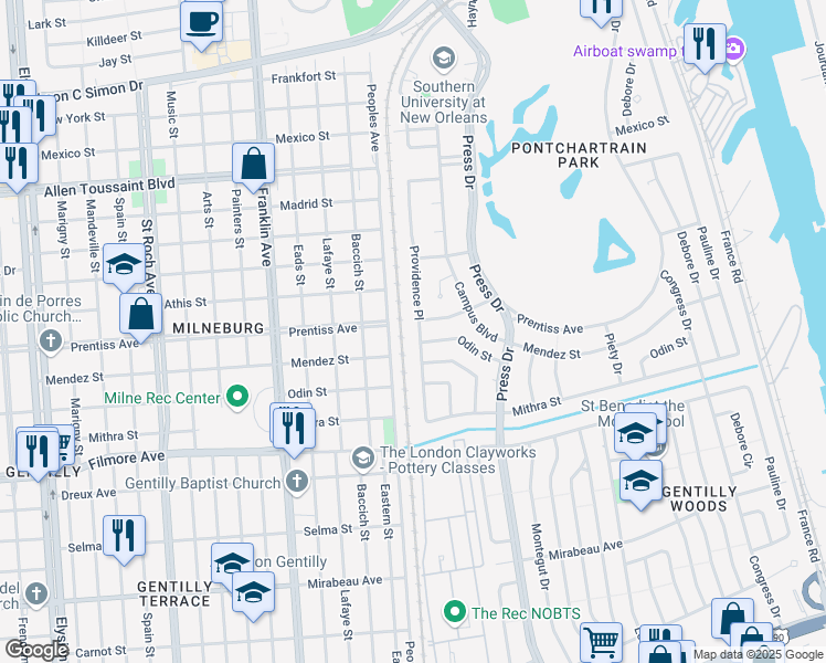 map of restaurants, bars, coffee shops, grocery stores, and more near 5614 Providence Place in New Orleans