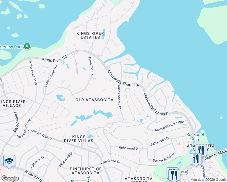 map of restaurants, bars, coffee shops, grocery stores, and more near 20603 Atascocita Shores Drive in Humble