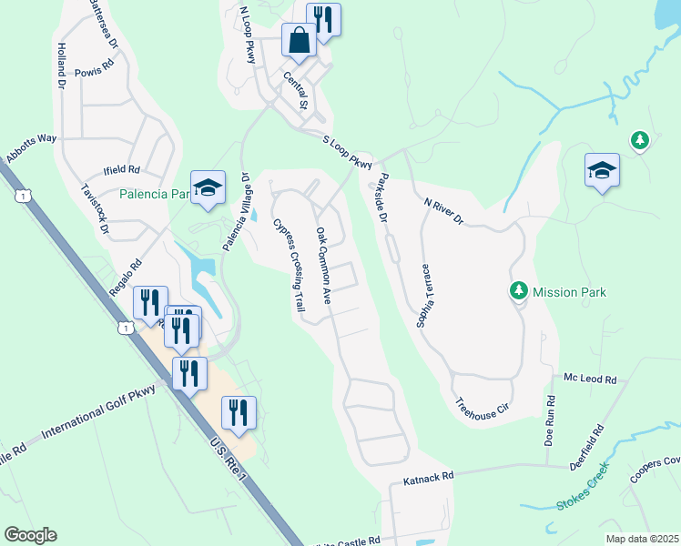 map of restaurants, bars, coffee shops, grocery stores, and more near 609 Hannah Park Lane in St. Augustine